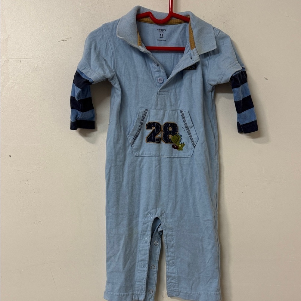 Carter's Light Blue Romper with Navy Stripes 90’s